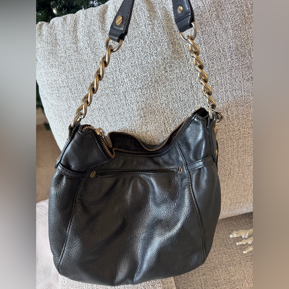 Micheal Kors black Leather Chain Strap Bag with tassel